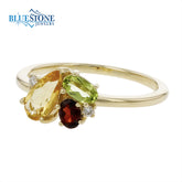 14K Gold Citrine, Peridot, Garnet & Diamond Ring - Sz. 7